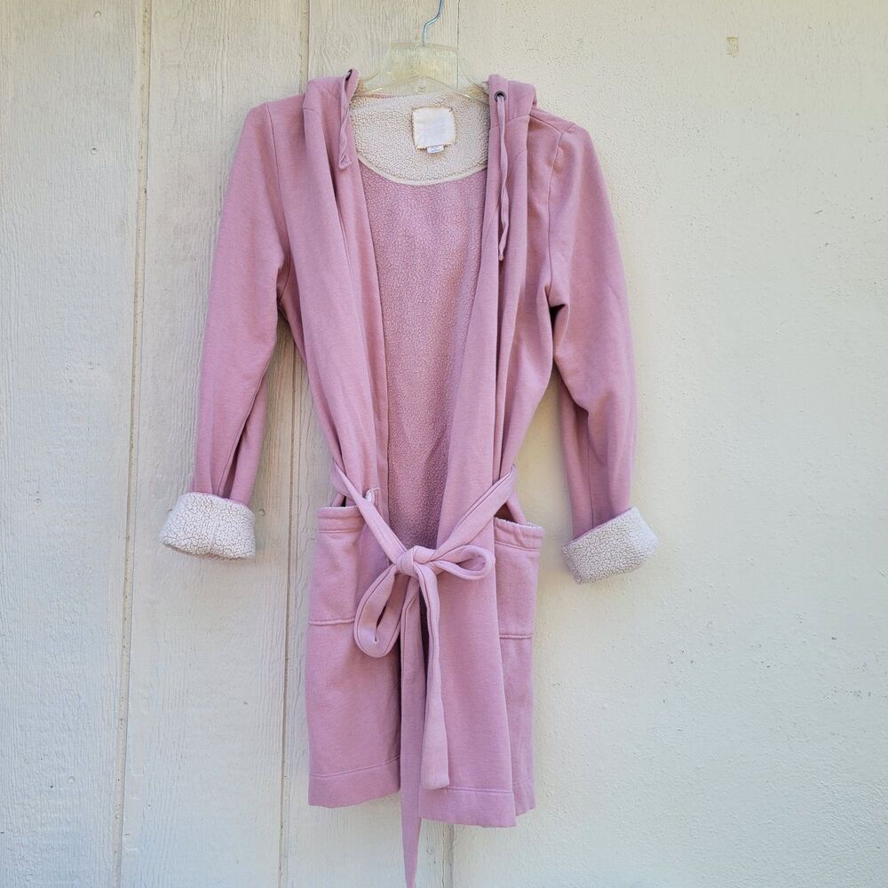 Victoria's Secret The Cozy Hooded Short Robe w/Removable Tie Waist Belt, Pink, S